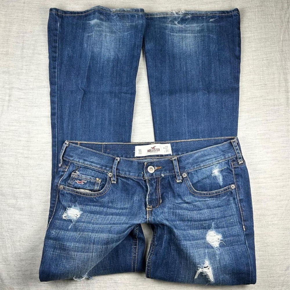 Hollister Vintage Y2K Low Rise Distressed Bootcut flare jeans with bird logo
